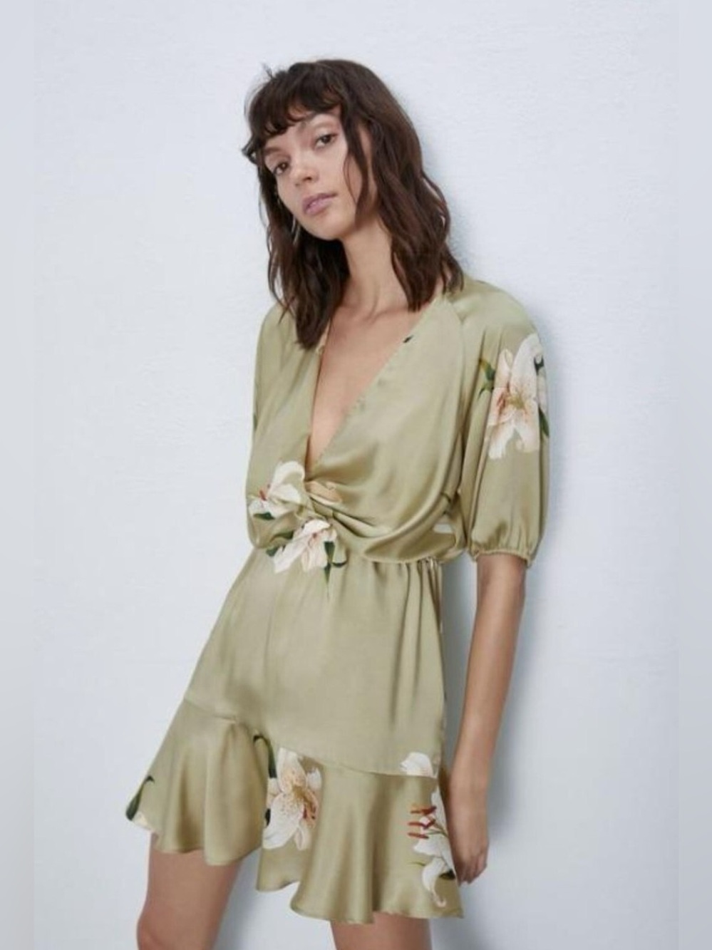 Zara NWT Silky Satin Floral Lily Dress